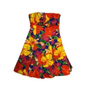 MARY L Couture Silk Floral Print Sleeveless Mini Dress Size 8 Taffeta Lined WOW!